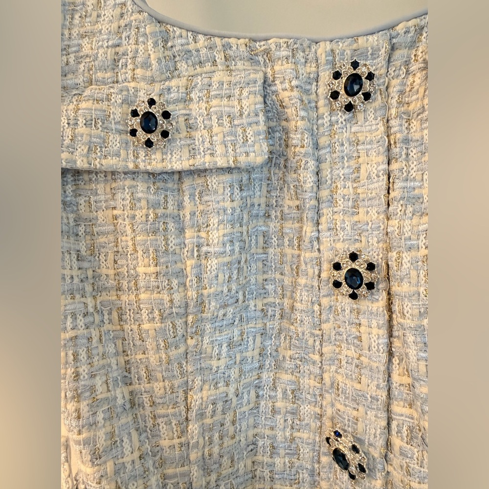 NWOT SELF-PORTRAIT BLUE BOUCLE SLEEVELESS MINI DRESS - Picture 12 of 16